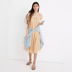 Madewell Square-Neck Tiered Midi Dress in Sunflower Field NWT